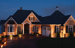 House Exterior Lit Up at Night, Port Washington, NY